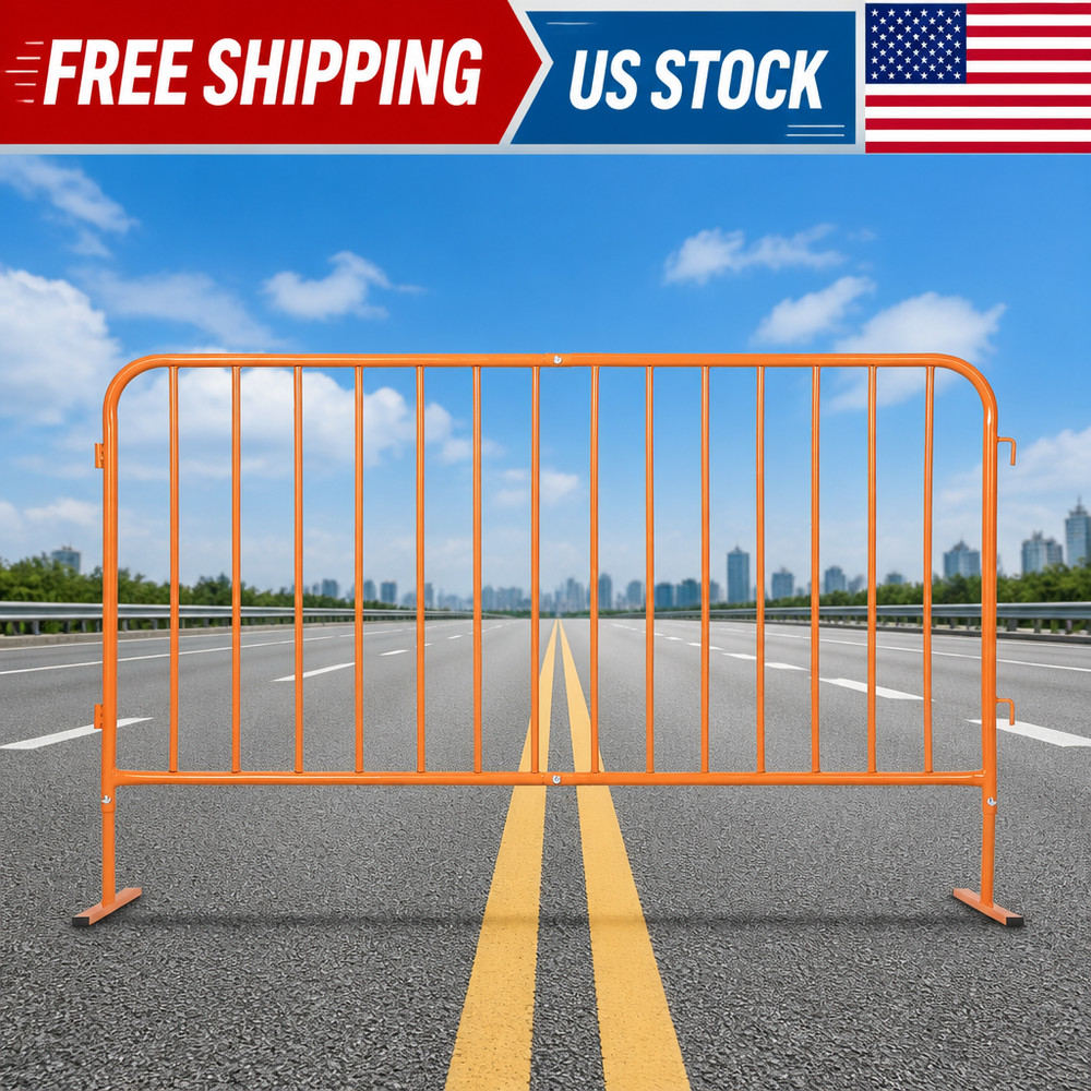 7.5ft Heavy Duty Interlinked Steel Safety Barricade Portable Metal Crowd Control