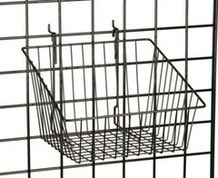 FixtureDisplays 12″ x 12″ Metal Gridwall Slatwall Basket w/ Hooks – Black