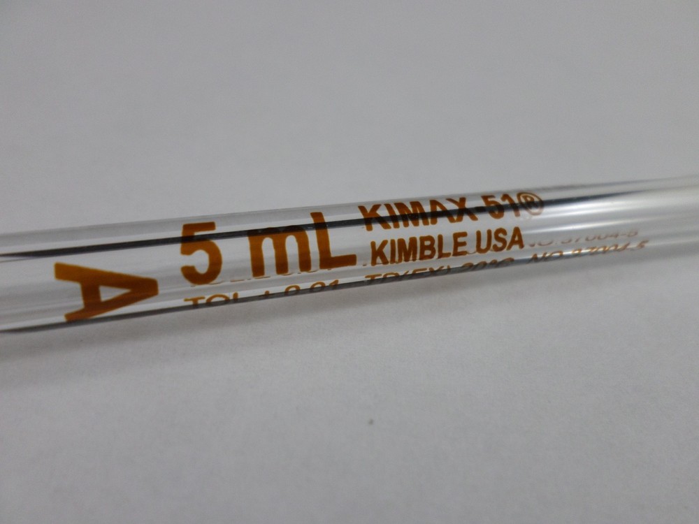 Kimble KIMAX-51 Glass Bulb Reusable TD 5mL Volumetric Pipette Pipet 37004-5