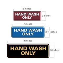 Standard Hand Wash Only Sign – Silver – Small 2″ X 6″