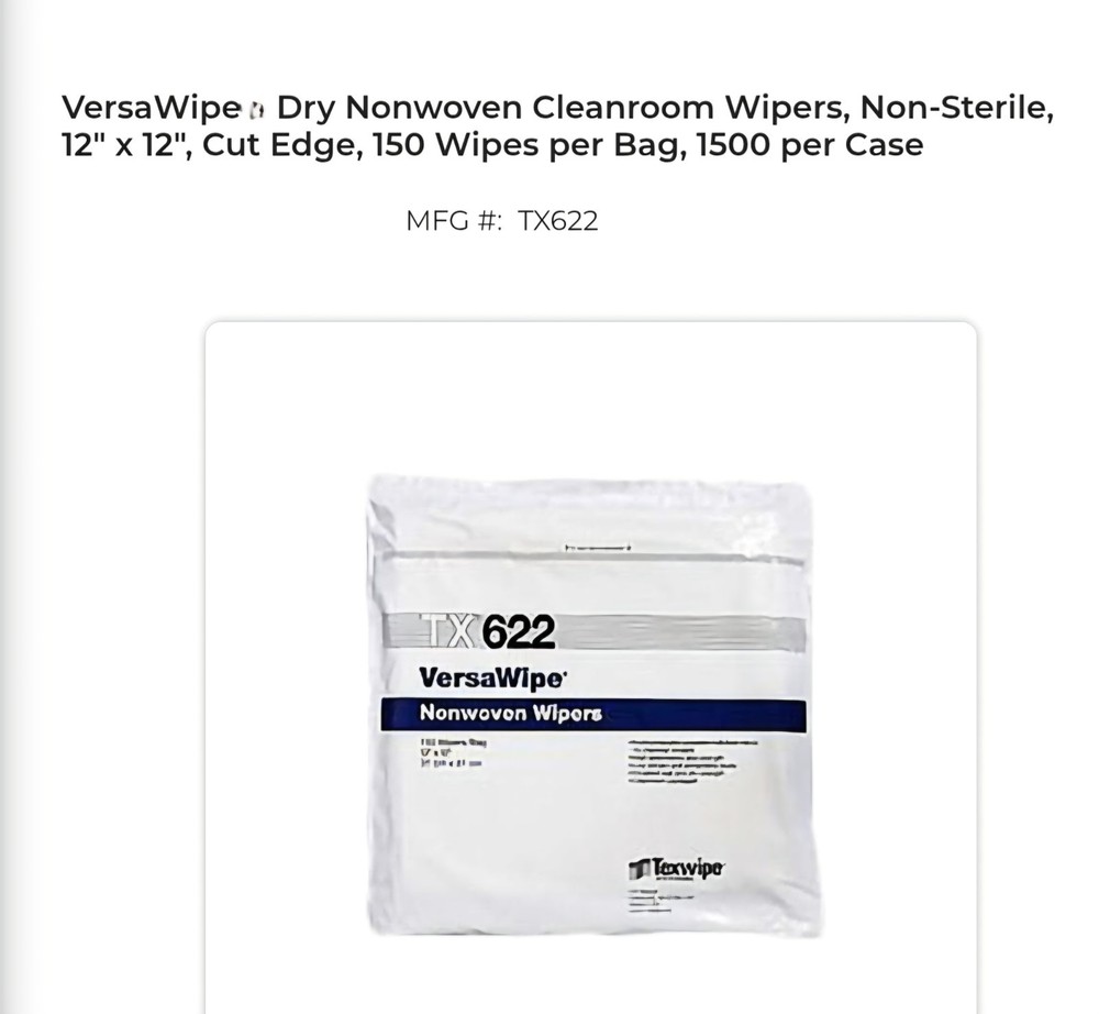 Case of 10 Packs Texwipe TX622 – Versa Wipe Cleanroom Dry Wipers, 12 in x 12 in