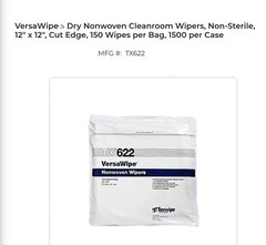 Case of 10 Packs Texwipe TX622 – Versa Wipe Cleanroom Dry Wipers, 12 in x 12 in