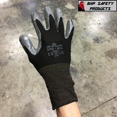 ATLAS FIT 370 SHOWA BLACK LARGE NITRILE GARDENING WORK GLOVES, 12-PAIRS