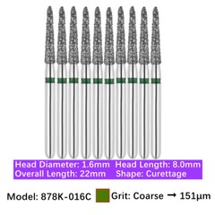 10pc Dental FG Diamond Burs Bevel Cylinder & Gingival Curetage Polishing Burs