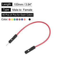 Male to Female 1Pin Breadboard Jumper Wire 2.54mm Pitch Cable 10cm 40 Pcs