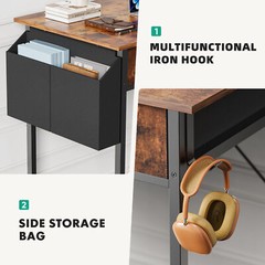32″ Office Small Computer Desk,Home Study Table with 2 Fabric Drawers & Side Bag