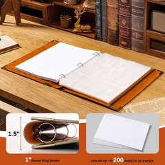 Leather 3 Ring Binder Fits 8.5″x11″ Letter Size Paper, 1 Inch Round Ring Bind…