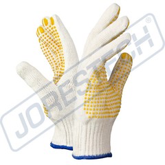 PVC-Dotted String Knit Gloves, Natural White/Blue, 12 Pairs