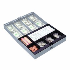 Combination Lock Cash Box, Steel, 11-1/2 x 7-3/4 x 3-1/4 Inches, Gray (SPR15508)