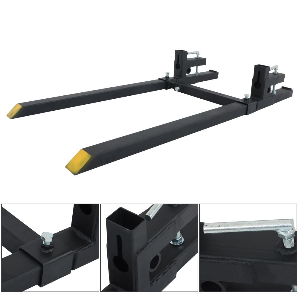 Tractor Bucket Clamp On Pallet Forks 60″ 2000lbs With Adjustable Stabilizer Bar