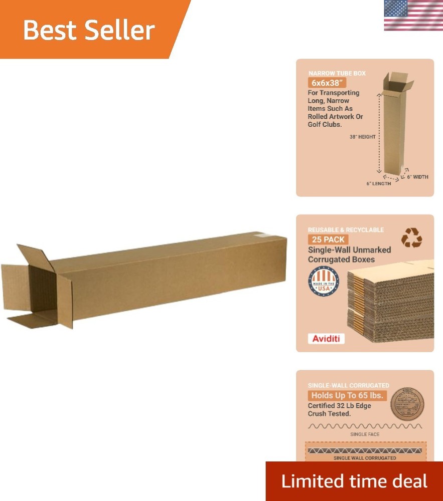 Long Boxes 6″L x 6″W x 38″H 25-Pack Tall Corrugated Cardboard Box for Shippin…