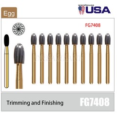 10Pcs Dental Tungsten Carbide Burs Trimming & Finishing Egg Football Bur FG 7408
