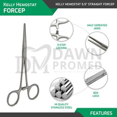 Kelly Hemostat Forceps 5.5″ Straight Fishing Plier Locking Clamps German Grade
