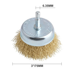 3″ Wire Cup Brush with 1/4″ Hex Shank Hardened Brass Steel Crimp Wheel H