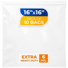 16″ x 16″ Reclosable Plastic Zip Bags, Pack of 10, 6 Mil Heavy-Duty Clear Pol…