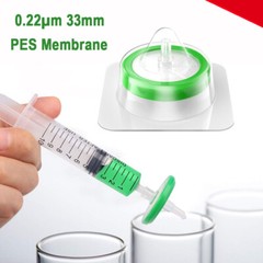 Lab Sterile Syringe Filter PES, 0.22 micron Pore Size, 33mm Diameter, Pack of 10