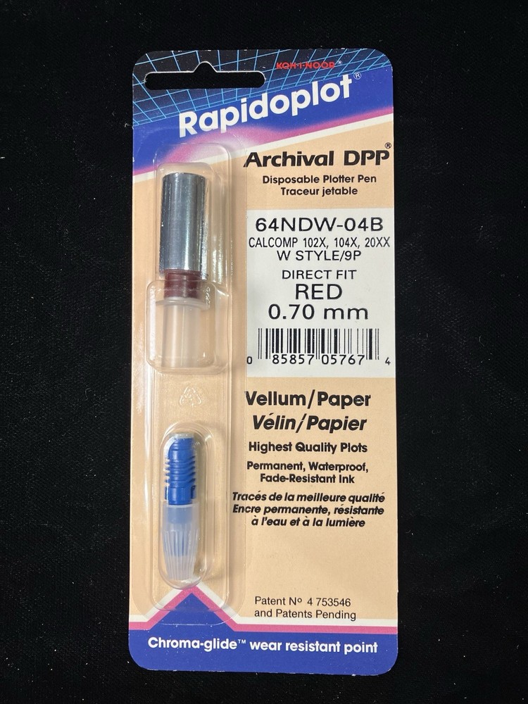 Rapidoplot Archival Disposable Pen Plotter – Red 0.70mm – New Old Stock – 4 Pack
