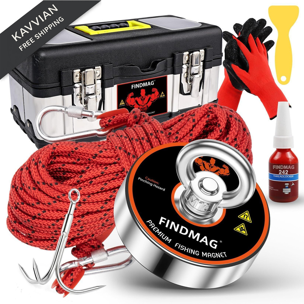 FINDMAG Magnet Fishing Kit, 2.95 inches(75mm)-700lb, Rectangular Toolbox