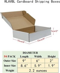 9X6X2 Shipping Boxes Set of 50, White Small Corrugated Cardboard Box, Mailer Box
