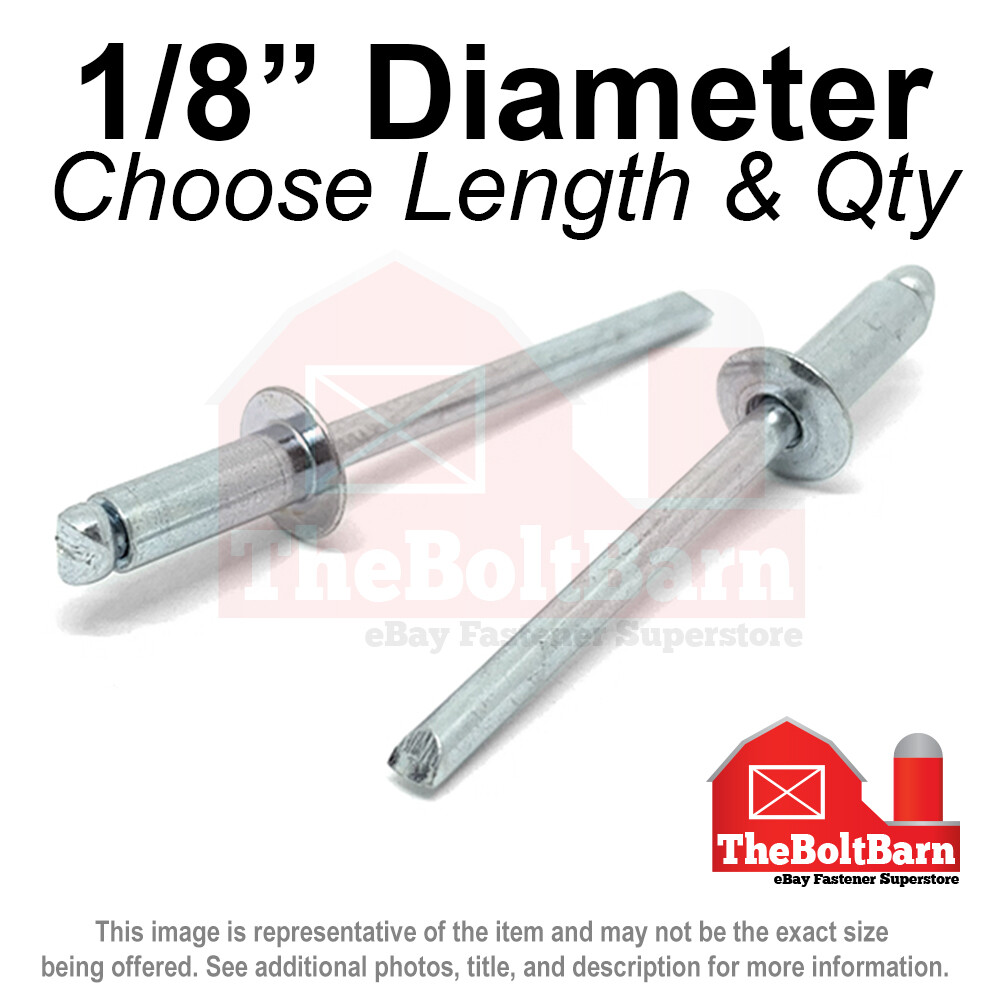 1/8″ Dome Head Blind Pop Rivets Aluminum/Aluminum Mandrel Plain (Pick Size &Qty)