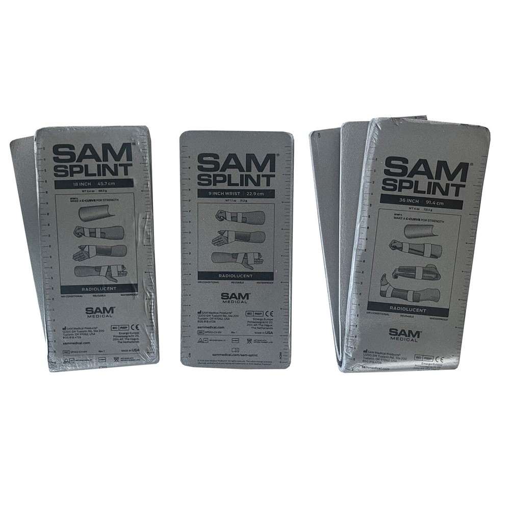 SAM Splint 3X Combo Pack, 36″, 18″ and 9″ (Orange/Blue, Charcoal Gray)