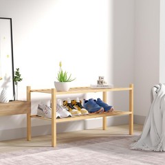 ROMGUAR CRAFT 2 Tier Bamboo Shoe Rack for Closet Free 2 Tier, Natural
