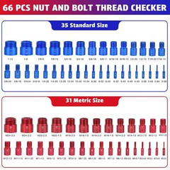 66 Pcs Thread Checker Nut and Bolt Thread Checker Set with 35 Inch and 31 Metric
