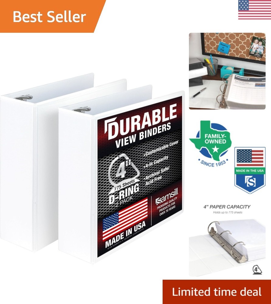 Versatile 4-Inch D-Ring Binder, 775 Sheets, Customizable Clear Cover, 2 Pack