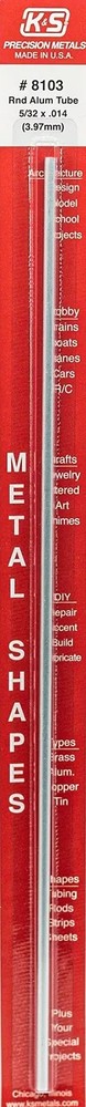 K&S Metal Engineering Aluminum Tube 12in 30cm Long 5/32in 4mm OD KSM 8103