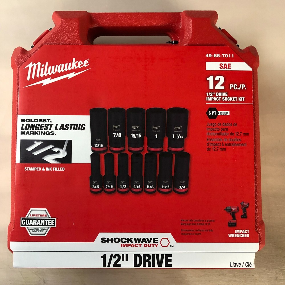 Milwaukee 49-66-7011 Shockwave SAE 12 piece 1/2 Drive Impact Socket set NEW