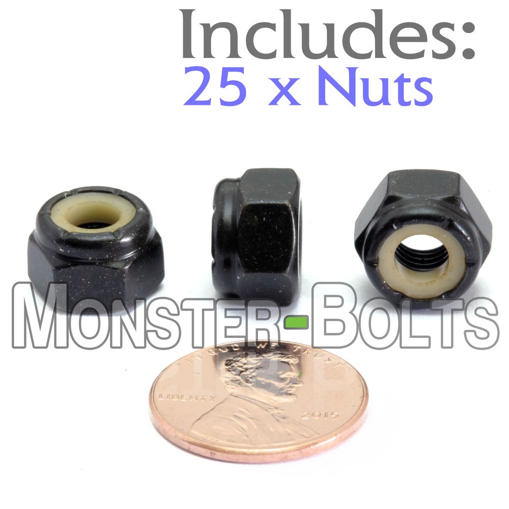 (25) 1/4-28 NE – Nylon Insert Hex Lock Nuts SAE Steel w Black Phosphate & Oil