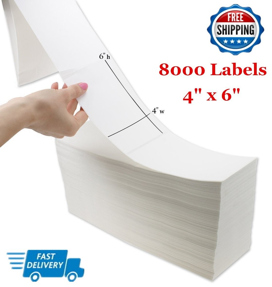 12000 Fanfold 4 x 6 Direct Thermal Shipping Postage Labels for Zebra 2844