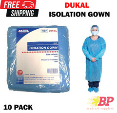 Dukal 301BL Disposable Isolation Gown Fluid Resistant Blue – 10 PACK