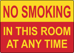 NO SMOKING IN THIS ROOM AT ANY TIME, BUSINESS OFFICE | Adhesive Vinyl Sign Decal