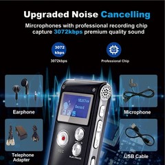 16GB Digital Voice Recorder Voice Activated MP3 Audio Recorder with Playback