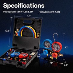 HVAC Manifold Gauge Set R134a R1234yf R410A R454B R32 AC Gauges w/ 5ft Hoses Kit