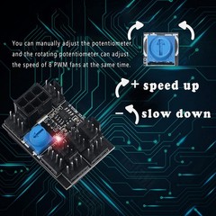 MEIRIYFA 4 Pin Fan Adapter PWM PC Chassis Cooling Hub 8 Way Black