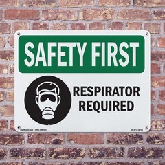 Respirator Required With Symbol OSHA SAFETY FIRST Sign Or Decal – 5 or 10 Pack