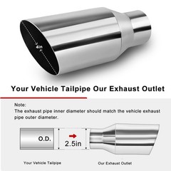 2.5 Inch Inlet Exhaust Tip, 2.5″ Inlet 4″ Outlet 9″ Overall Length Stainless …