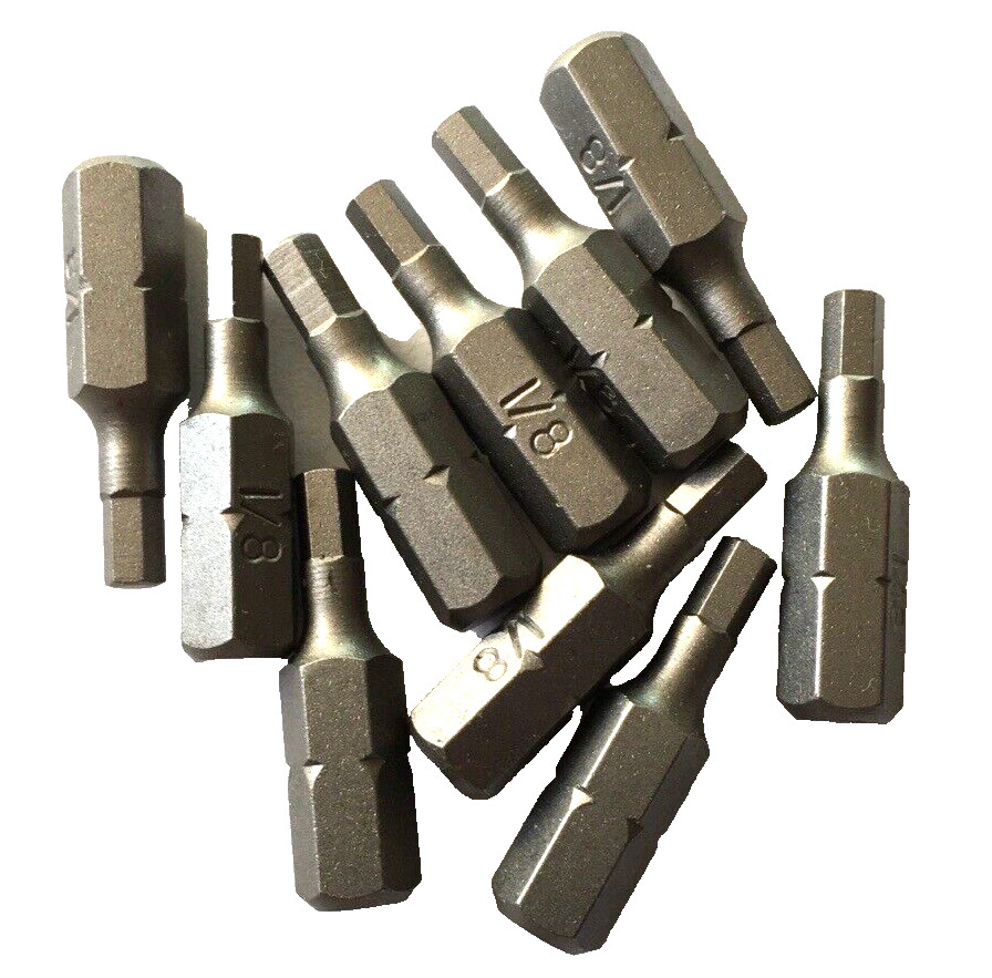 [10] S2 1/8″ HEX x 1″ x 1/4″ SCREW DRIVER BITS HEX KEY INSERT- 10 BITS