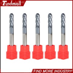 5Pcs Carbide End Mill 1/4″ 4 Flute Ball Nose 2-1/2″ Overall Length -TIALN COATE