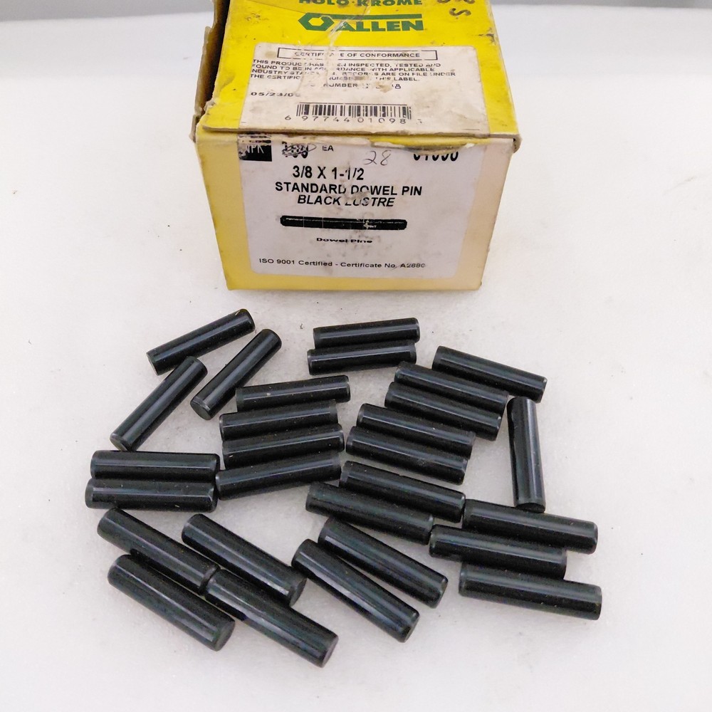 (QTY : 28) Holo Krome 3/8″ X 1-1/2″ Standard Dowel Pin Black Lustre Alloy Steel