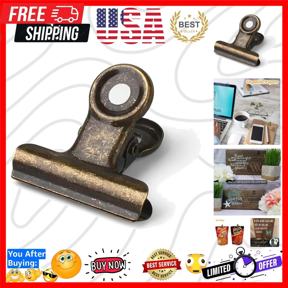 Antique Brass Small Bulldog Clips – 30 Pack Mini Hinge Clip 0.87 Inch Metal B…