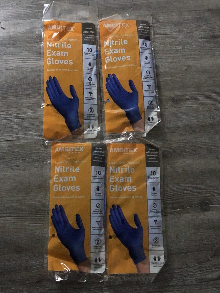 4 -Packs of 10 Ambitex SM Nitrile Powder Free Exam Gloves (40 pair of gloves) .