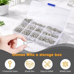 250Pcs Eye Screw Assortment Kit 9 Sizes Heavy Duty Steel Screw-in Hooks Ring Set