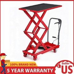 Hydraulic Lift Table Cart 50″ 330lbs Capacity Double Scissor Lift Table w/Wheels