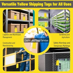100pcs Yellow Plastic Hang Shipping Tags with Wire Waterproof Blank Label Tags