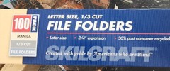 NEW – (100) Skilcraft 1/3 Cut Letter Size, 3/4 Expansion Manila File Folders