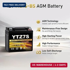 YTZ7S-BS 12V 6Ah AGM Sealed Motorcycle Battery, Maintenance-Free, Compatible wit