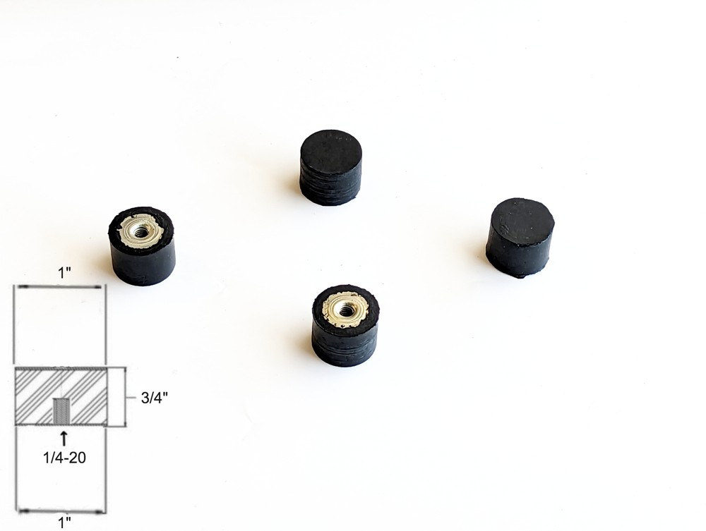 4 Rubber Vibration Isolator Mount (1″ Dia x 3/4” Thk) 1/4-20 Female Threaded